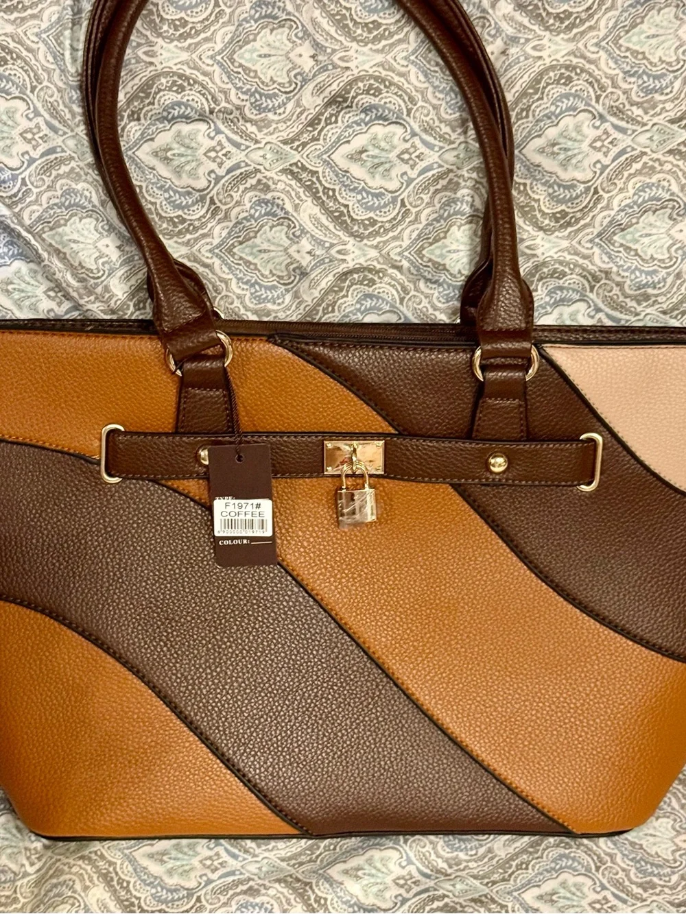 Tri-Tone Brown, Tan & Cream Colorblock Satchel
